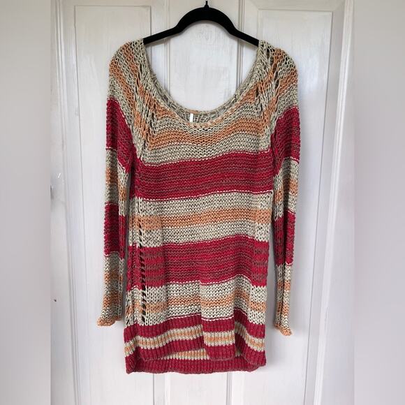 Free People Red, Orange and Cream Knit Sweater with Striped Pattern | Size S P - Picture 1 of 7